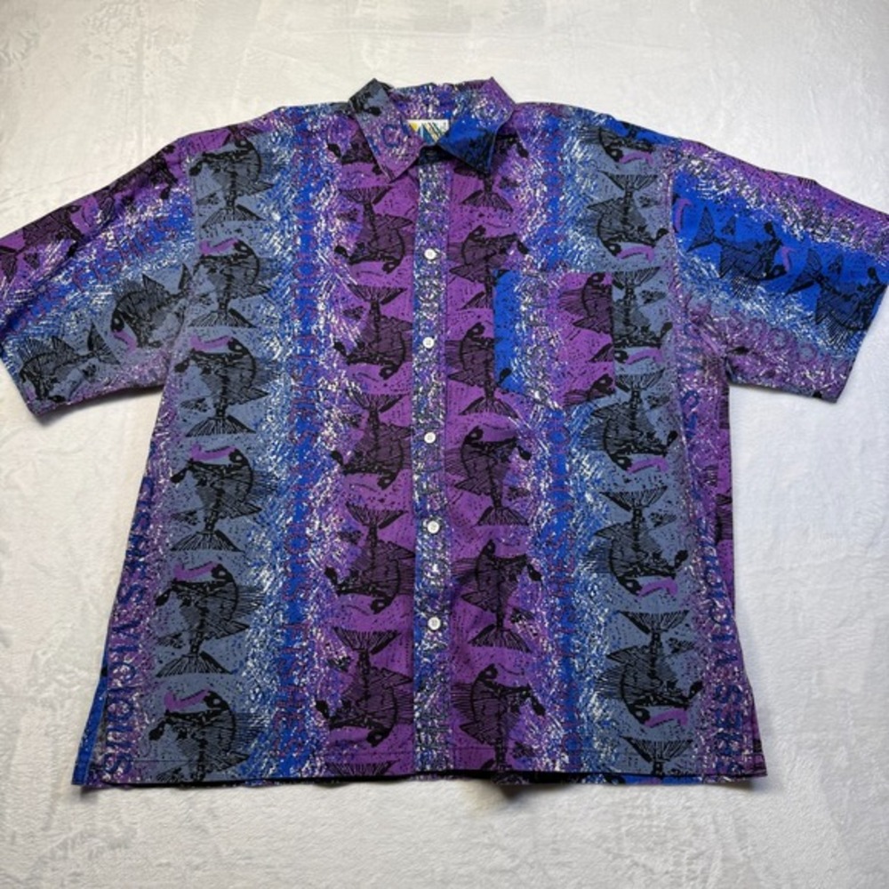 VTG 80s 90s The Men's Store Sears Vicious‎ Fishes Short Sleeve Button Shirt XL